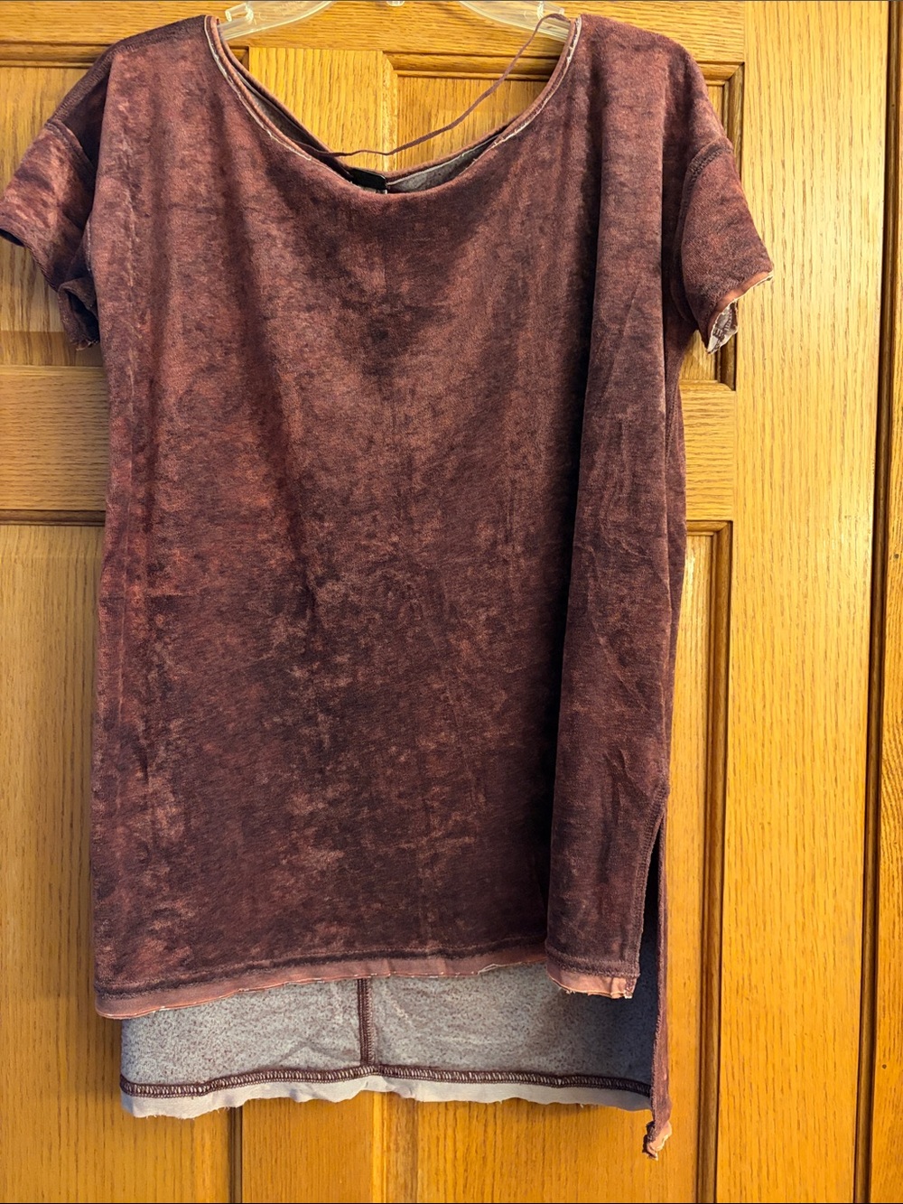 We The Free Girls Short Sleeve Velvet-Look Tunic in Mauve/Burgandy/Brown